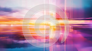 Abstract artwork featuring a dynamic blend of vibrant colors including pink, orange, yellow, and blue.